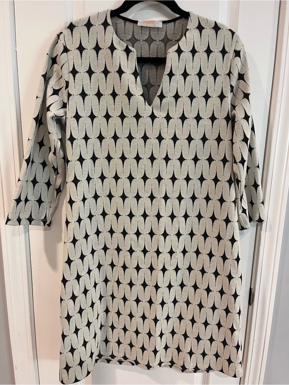 Renee C. Black & White Geometric Midi Dress